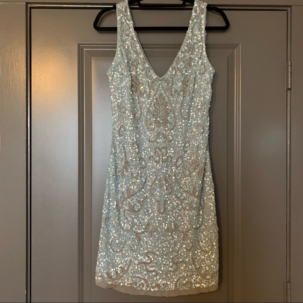 Adrian Maddox Blue Sequin Mini dress